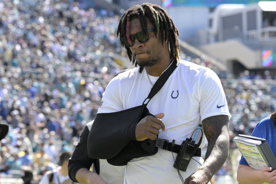 Richardson sprained the AC joint in his throwing shoulder in Week 5 against the Tennessee Titans. (AP Photo/Phelan M. Ebenhack)