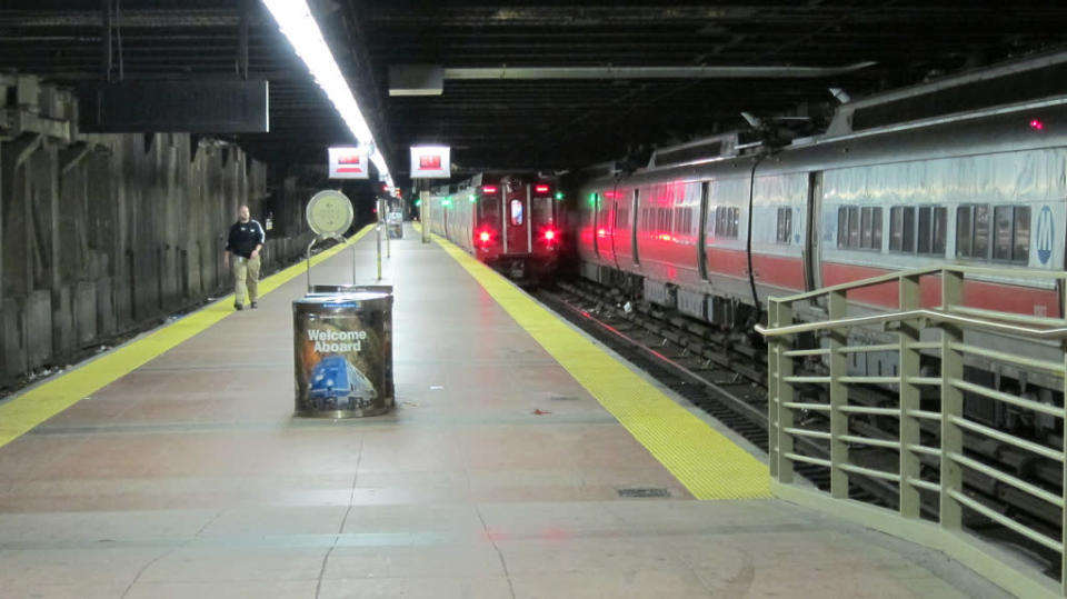 The last train out of New York before Mayor Bloomberg's shutdown of the city's transit system leaves Grand Central Terminal just after 7:00 p.m. on October 28, 2012. (Aaron Donovan/MTA)