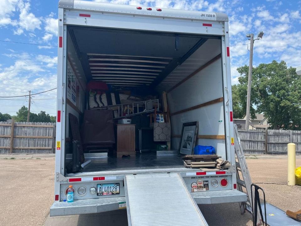 Craig and Linda Wright are hoping for the return of numerous items of property they haven't seen since they were taken away June 21 in this U-Haul truck from the Topeka home where they then lived by a Miami-based moving company.
