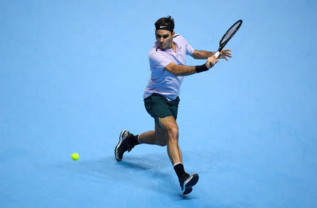 Tennis - ATP World Tour Finals - The O2 Arena, London, Britain - November 16, 2017 Switzerland's Roger Federer in action during his group stage match against Croatia's Marin Cilic REUTERS/Toby Melville