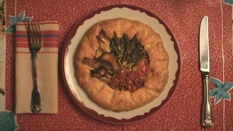 A pastry filled with vegetables