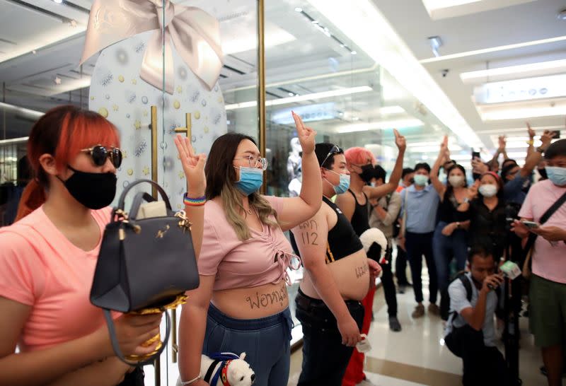 Protest against the monarchy at Siam Paragon shopping centre in Bangkok