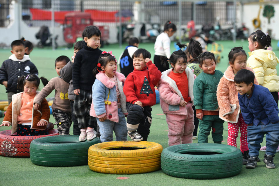 Children play at a kindergarten in Fuyang City, China (CFOTO / Future Publishing via Getty Images file)