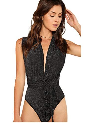 13) Verdusa Women's Sleeveless Sexy Deep V Neck Cross Back Bodysuit Black S