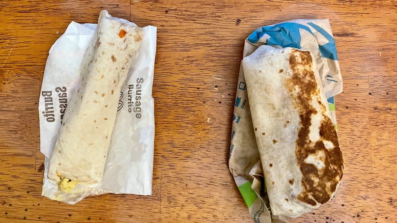 Two burritos next to each other