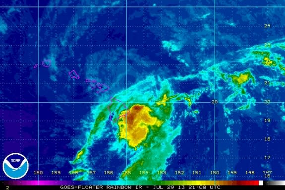 Tropical storm Flossie nears Hawaii in this image from NASA's GOES satellite.