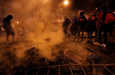 Separatists protest after a verdict in a trial over a banned Catalonia's independence referendum in Barcelona