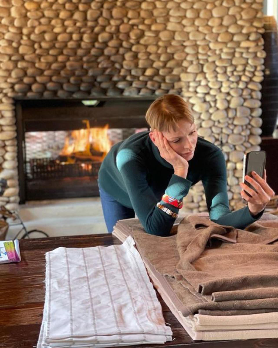 Princess Charlene of Monaco on a video call to her twins from South Africa. Photo: Instagram/hshprincesscharlene.