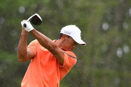 Tiger Woods takes a practice swing on the 11th tee at The Old White TPC. Mandatory Credit: Bob Donnan-USA TODAY Sports