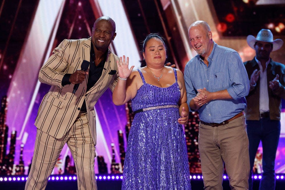 Lavender Darcangelo is pictured next to Terry Crews during Season 18 of "America's Got Talent."