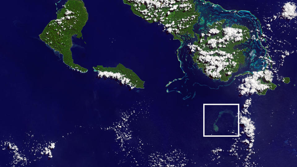 sharkcano eruption in satellite image