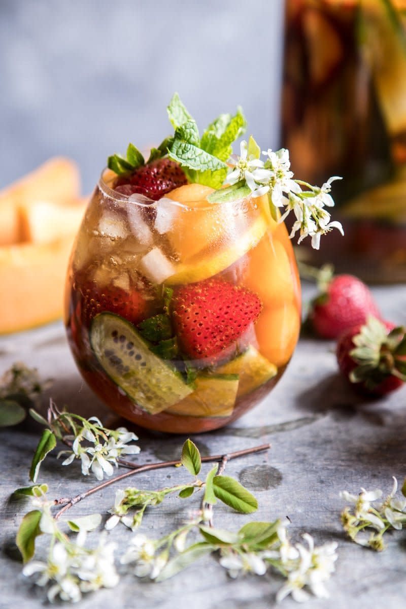 <strong>Get the <a href="https://www.halfbakedharvest.com/strawberry-melon-elderflower-pimms-cup/" target="_blank">Strawberry Melon Elderflower Pimm's Cup</a> recipe from Half Baked Harvest.</strong>