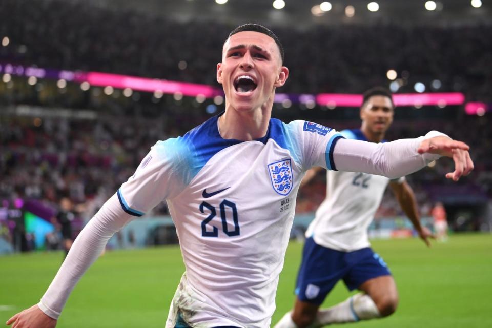 Foden celebrates after scoring (Getty)