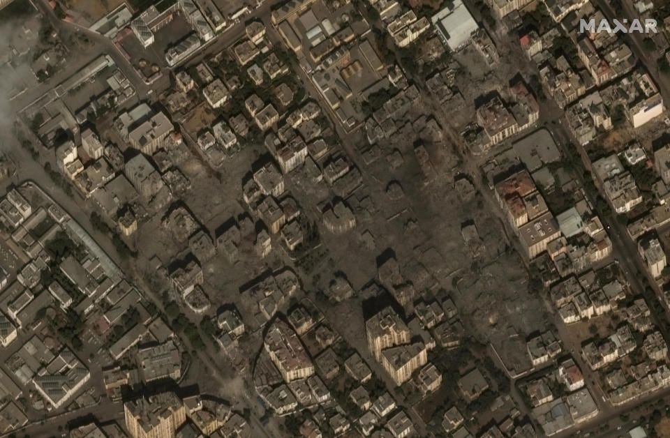 Satellite imagery shows a residential neighborhood in Gaza City which has been hit by Israeli airstrikes. Oct. 10, 2023.  / Credit: Satellite image ©2023 Maxar Technologies