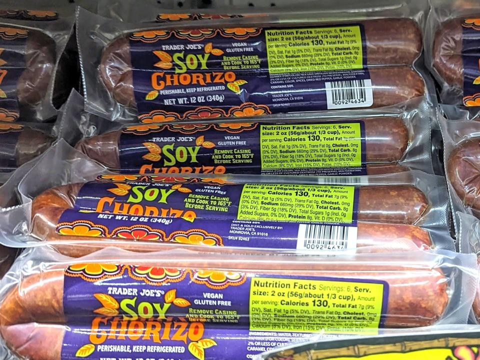 Packages of Trader Joe's soy chorizo.