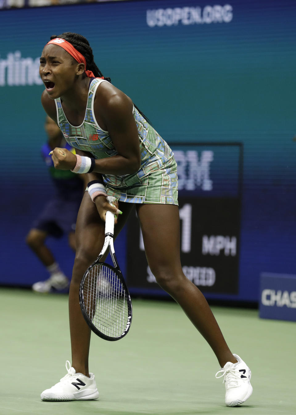 Coco Gauff, of the United States, reacts during a match against Naomi Osaka, of Japan, during the third round of the U.S. Open tennis tournament Saturday, Aug. 31, 2019, in New York. (AP Photo/Adam Hunger)