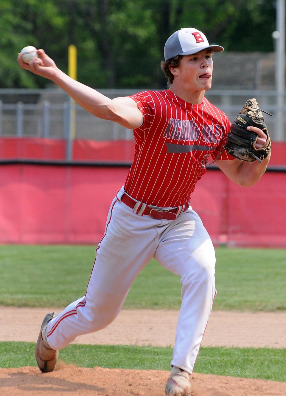 Tommy Huss of Bedford throws a pitch against Dexter Monday.