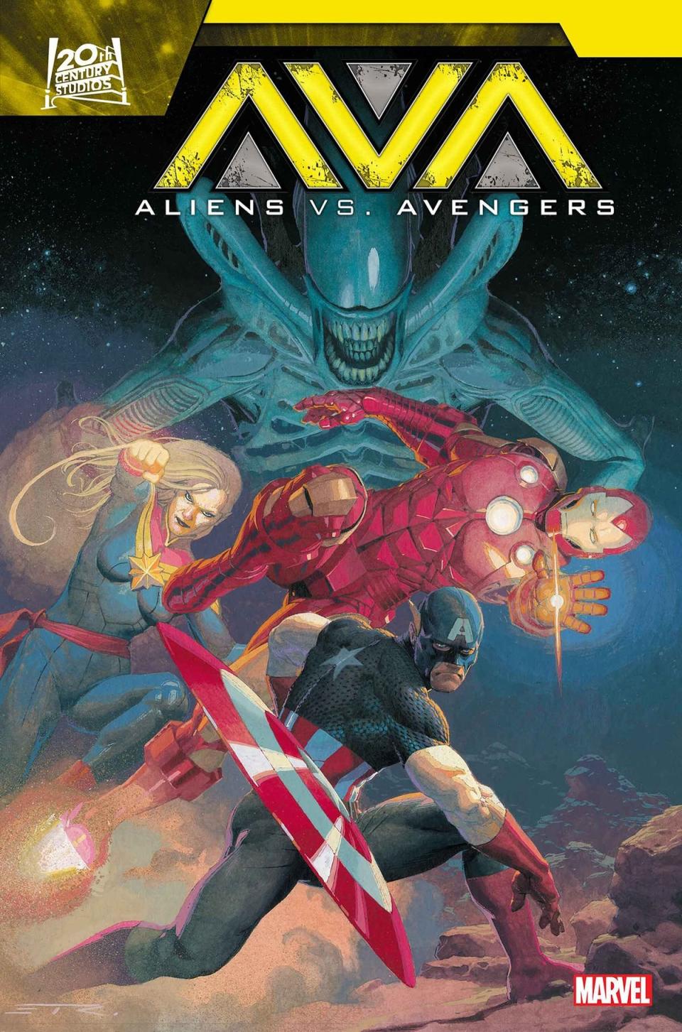 Cover art by Esad Ribic for Aliens Vs. Avengers #1.