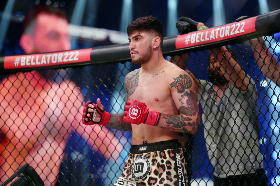 Jun 14, 2019; New York, NY, USA; Dillon Danis (red gloves) before his fight against Max Humphrey (not pictured) during Bellator 222 at Madison Square Garden. Danis won the fight. Mandatory Credit: Ed Mulholland-USA TODAY Sports/Sipa USA