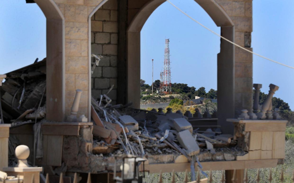 An Israeli army position is seen from Lebanon