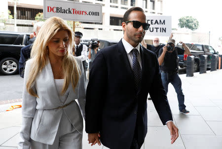 Former Trump campaign aide George Papadopoulos with his wife Simona Mangiante arrives for his sentencing hearing at U.S. District Court in Washington, U.S., September 7, 2018. REUTERS/Yuri Gripas