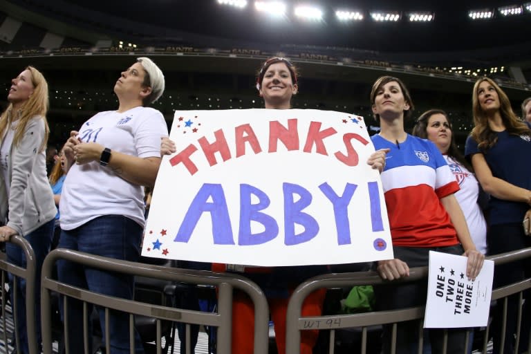 Abby Wambach's fans watch the women's soccer match USA vs China, at the Mercedes-Benz Superdome in New Orleans, Louisiana, on December 16, 2015