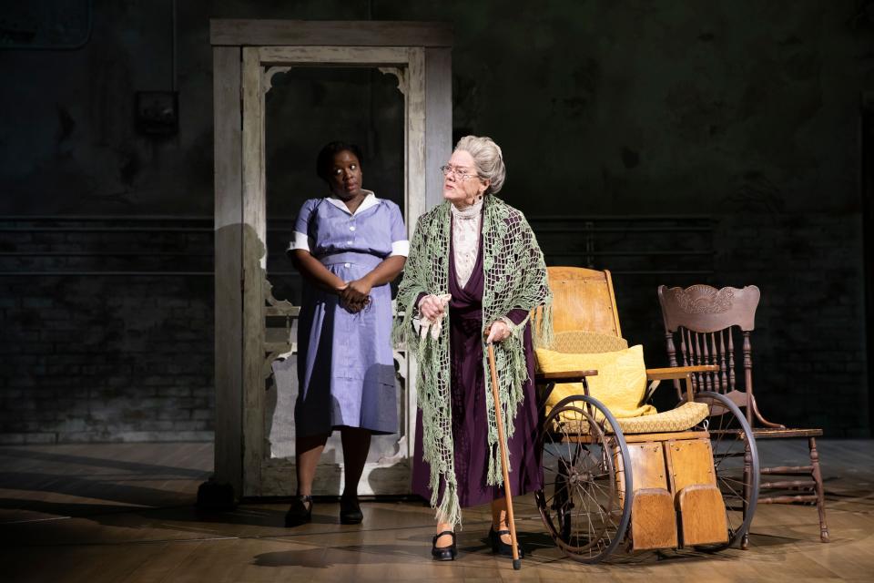 Mary Badham, who played 10-year-old Scout in the 1962 movie of "To Kill a Mockingbird," is elderly Mrs. Dubose in the touring production of the Broadway play. Dorcas Sowunmi plays the Dubose housekeeper.