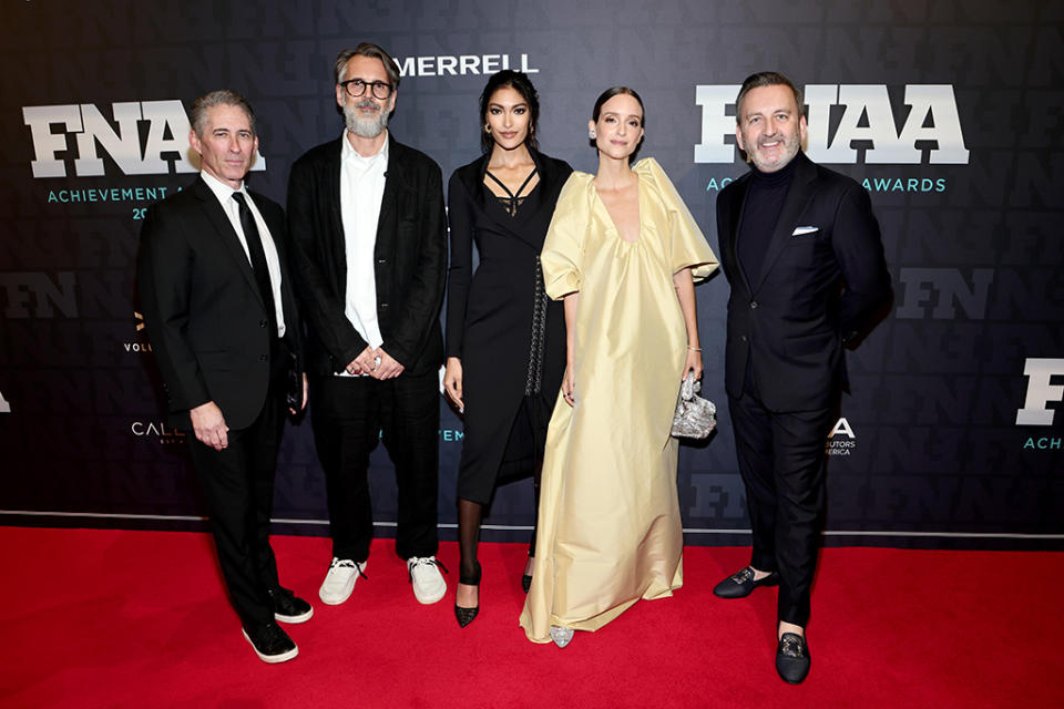 David Kahan, Klaus Baumann, Pritika Swarup, Charlotte Groeneveld, and Andrew Wright attend the 2022 Footwear News Achievement Awards at Cipriani South Street on Nov. 30, 2022 in New York City. - Credit: Footwear News via Getty Images