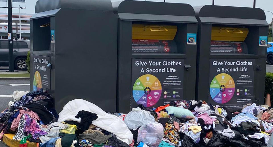 An overflowing charity bin has been called out by one angry local. 