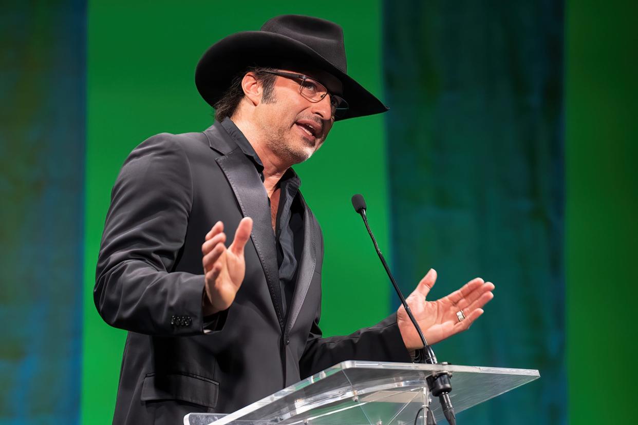 Robert Rodriguez speaks during an event at Troublemaker Studios in 2022. The Texas film heavyweight will be honored with a star on the sidewalk in front of the Paramount Theatre on May 25.