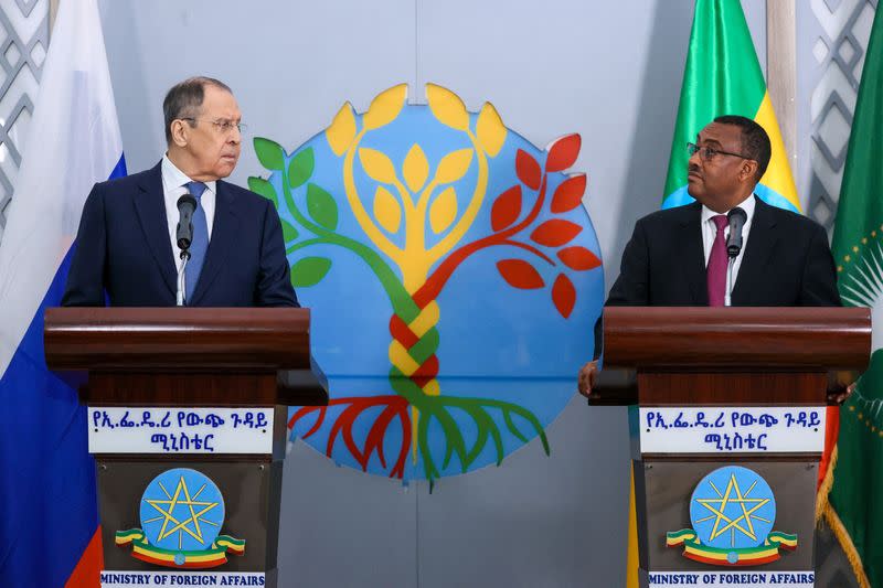 Russian Foreign Minister Lavrov and Ethiopian Foreign Minister Mekonnen attend a news conference in Addis Ababa
