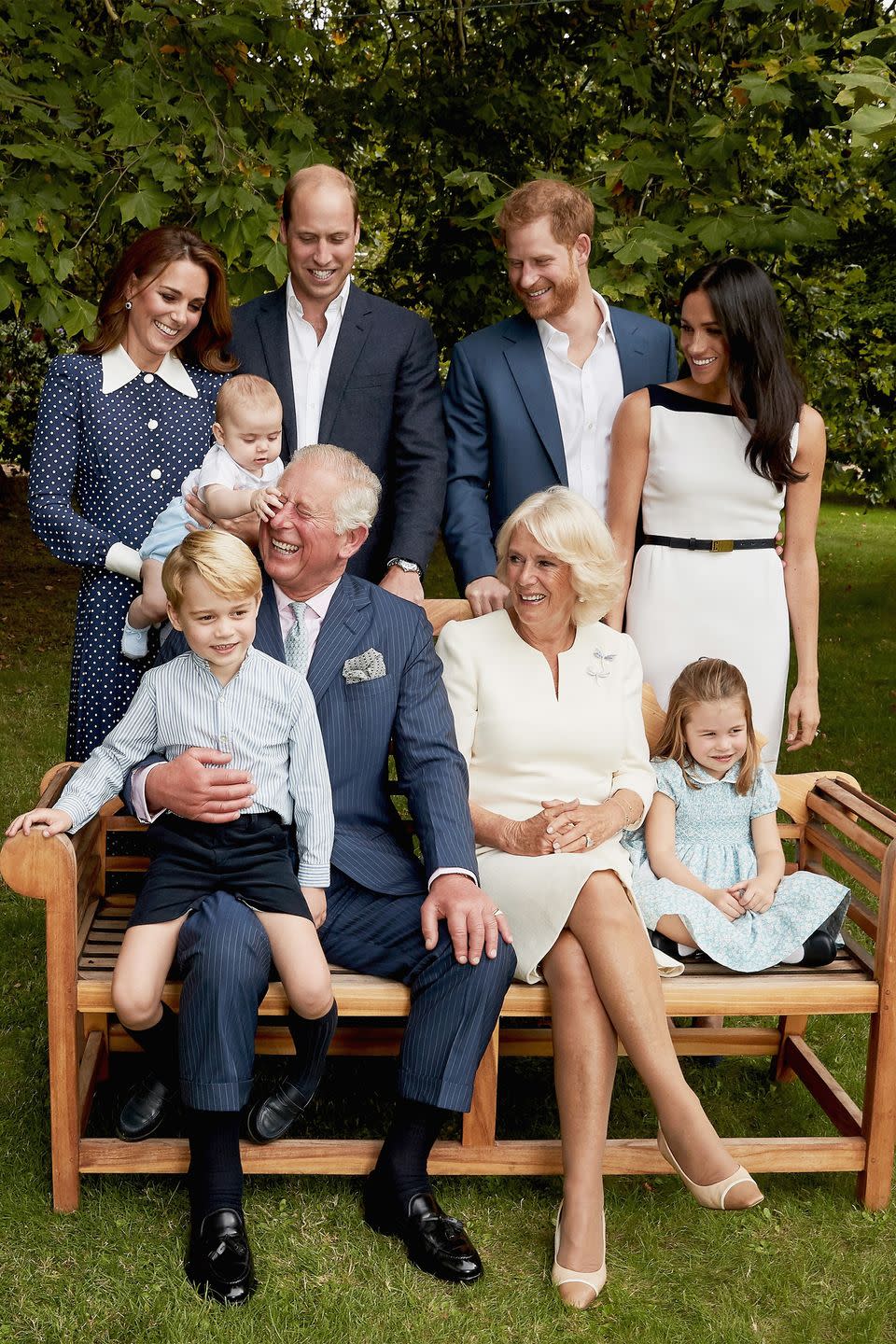 <p>A heartwarming family portrait, including his sons, Prince William and Prince Harry, and their wives, Kate Middleton and Meghan Markle.</p>