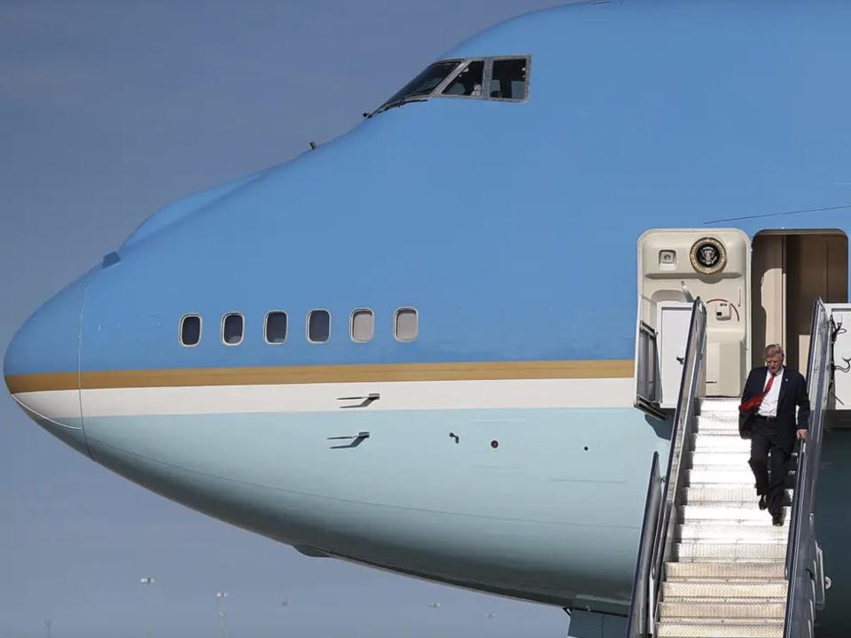 Trump exiting Air Force One.