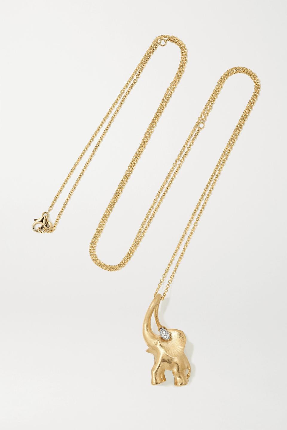 12) Elephant 18-karat Gold Diamond Necklace