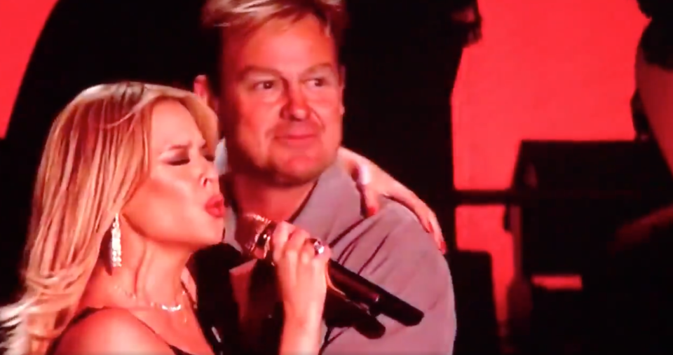 Kylie Minogue and Jason Donovan reunited on stage for a rendition of ‘Especially For You’. Photo: BBC