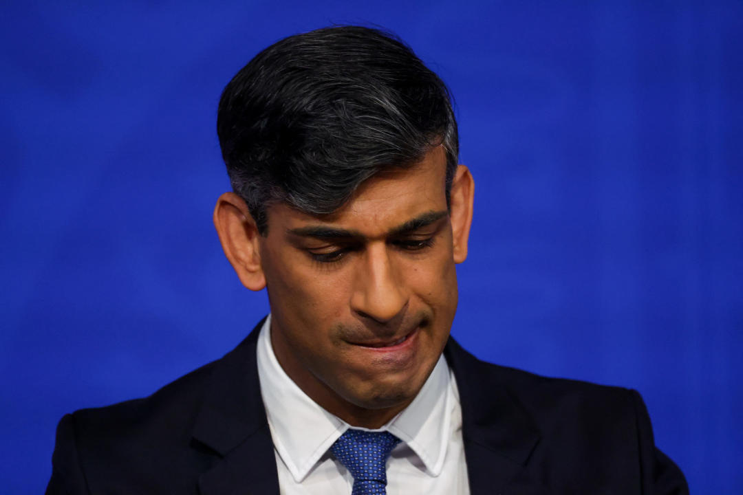 British Prime Minister Rishi Sunak attends a press conference at Downing Street in London, Britain, April 22, 2024. REUTERS/Toby Melville/Pool/File Photo