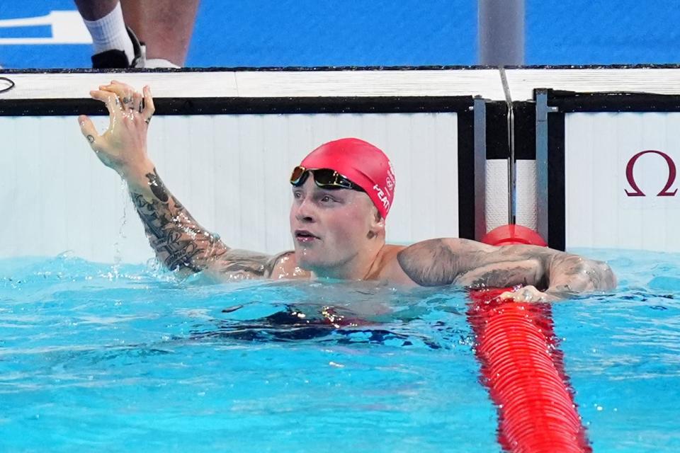 Adam Peaty won his heat as he started the defence of his Olympic men’s 100 metres breaststroke title (PA Wire)