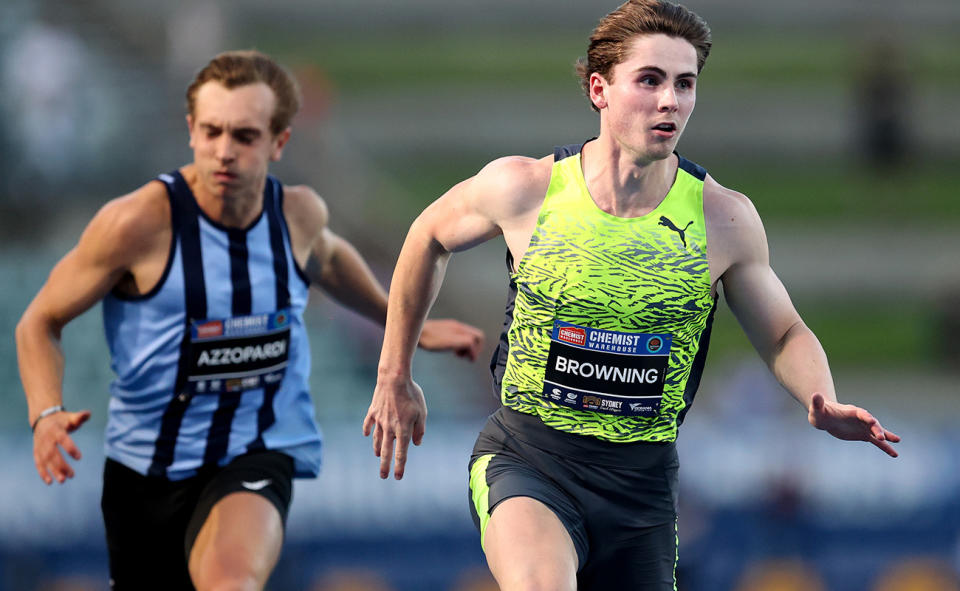 Rohan Browning, pictured here producing the fastest 100m time from an Australian on home soil.