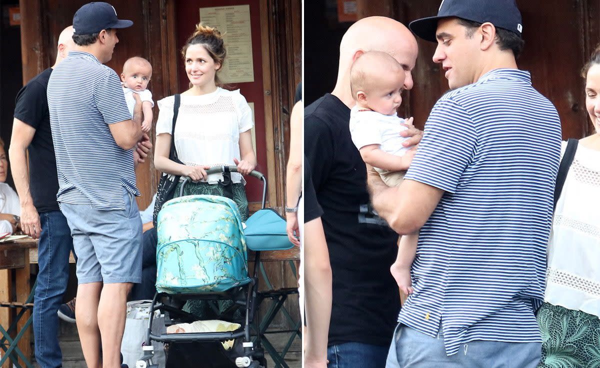 Bobby Cannavale and Rose Byrne enjoyed a sunny family outing with their adorable baby Rocco in New York City on May 31, 2016. They appeared to be dining with family members who gave gifts to Rocco, including some new books.