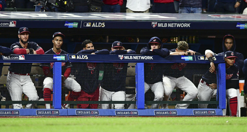 The Indians watch during the ninth inning against the Yankees in Game 5 on Wednesday night. (AP)