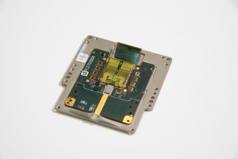 Handout image of a lidar chip being developed by the self-driving car firm Mobileye