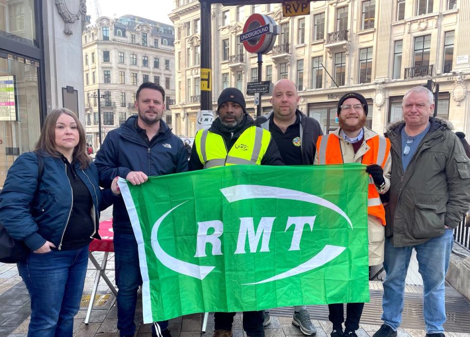 RMT union members on the picket line at Oxford Circus Tube station (PA)