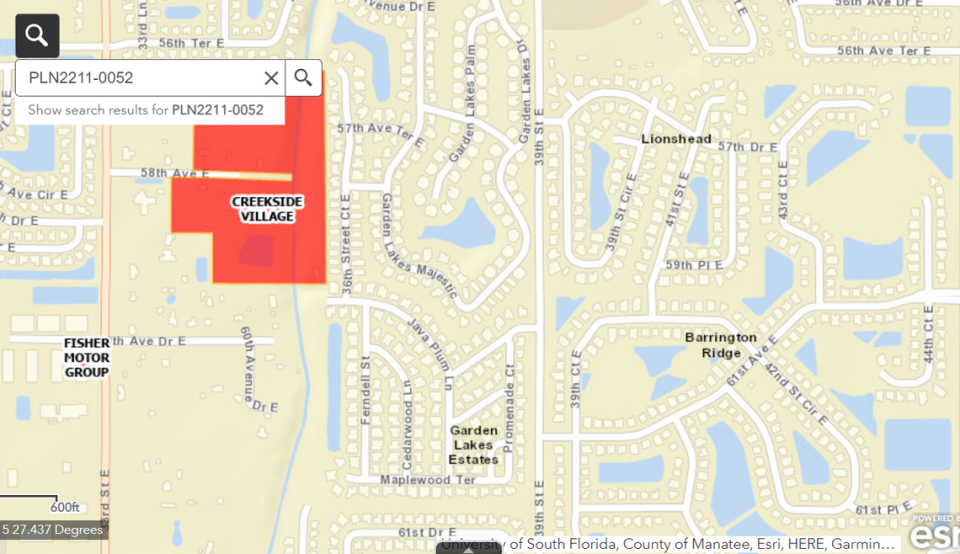 Creekside Village, planned for 198 multifamily residential units with at least 25% of those designated as affordable housing, would be built on the north and south sides of 58th Avenue East, about 400 feet east of 33rd Street East, Bradenton.