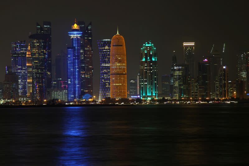 FILE PHOTO: Night scene of the skyline of Doha with towers are seen at Al Dafna Area in Doha