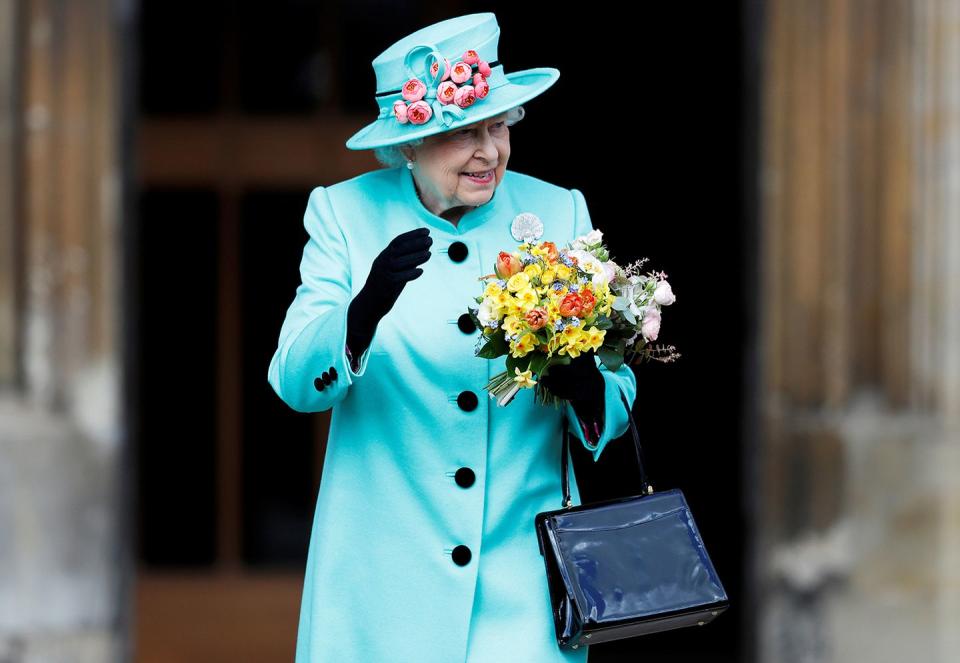 <p>Queen Elizabeth II leaving Easter Day service at St. George's Chapel on April 16, 2017. </p>