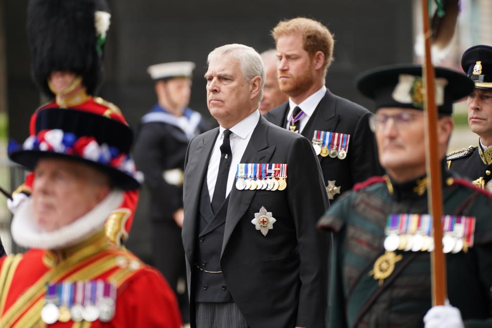 The Duke of York and the Duke of Susssex arrive at the State Funeral of Queen Elizabeth II, held at Westminster Abbey, London.Picture date: Monday September 19, 2022.