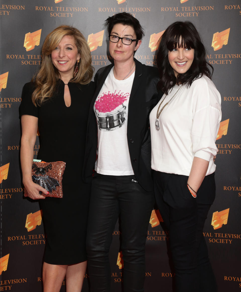 Tracy-Ann Oberman, Sue Perkins and Anna Richardson attending the Royal Television Society Programme Awards at the Grosvenor House Hotel, London.   (Photo by Yui Mok/PA Images via Getty Images)