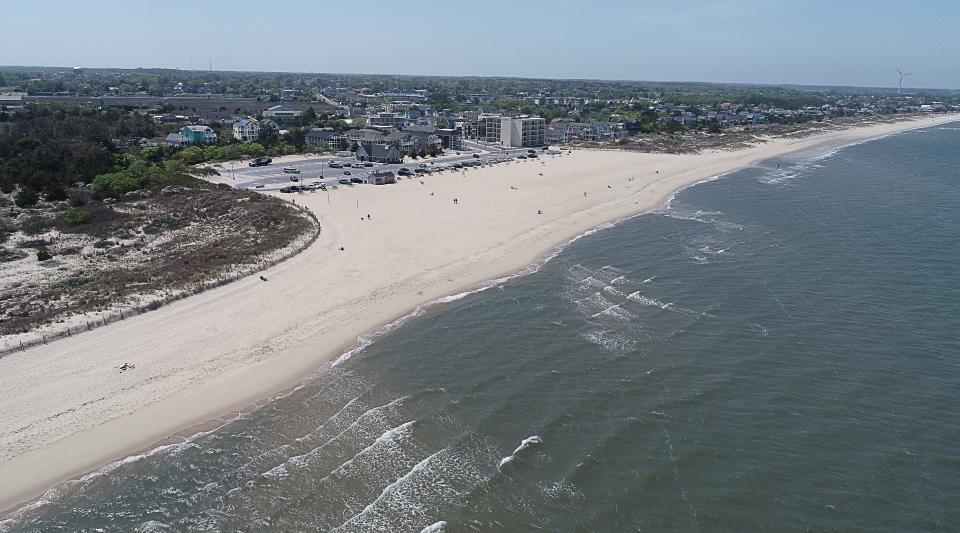 An aerial view of Lewes beach at Savanah Road on Thursday April 20, 2023.