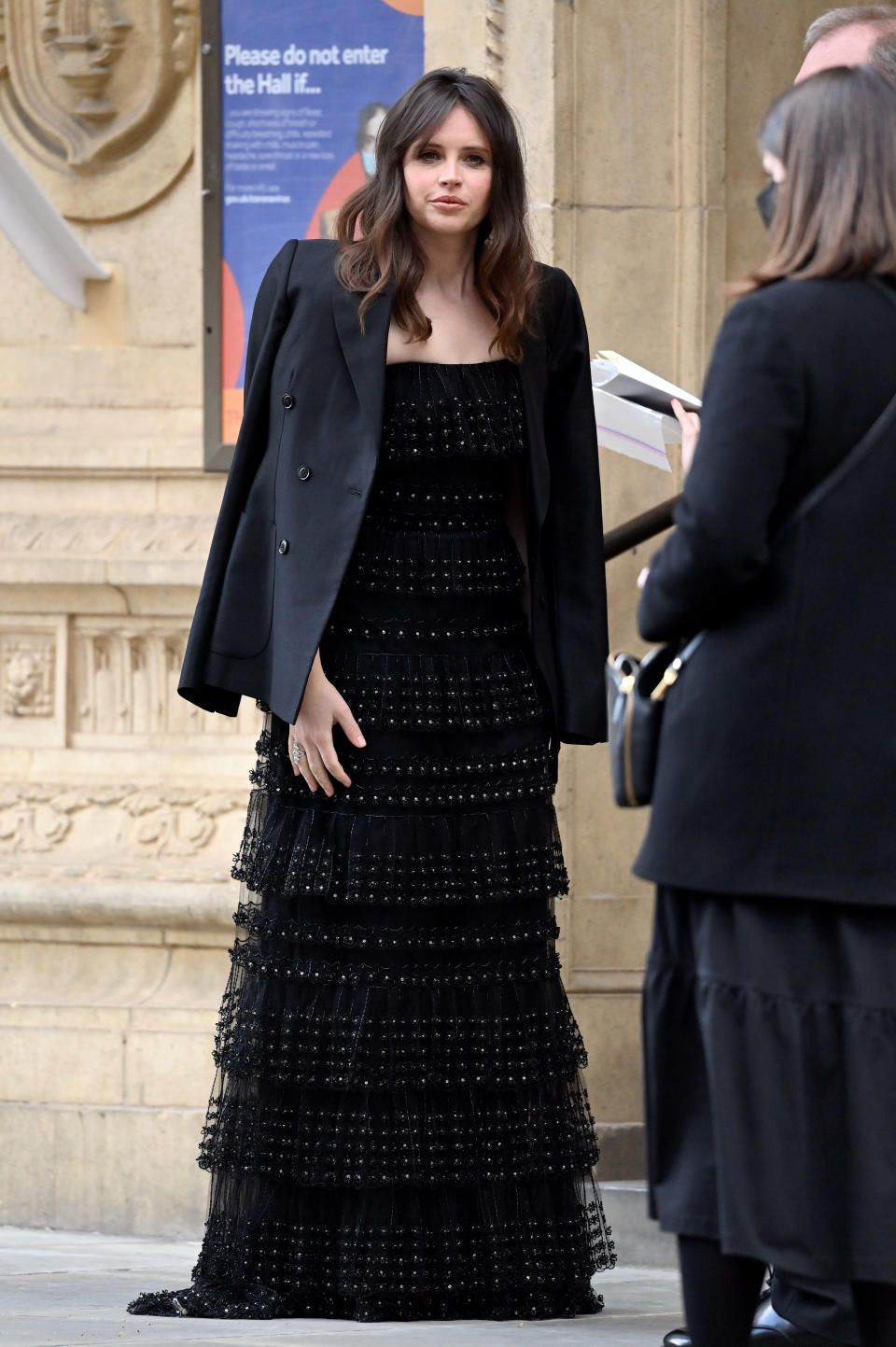 LONDON, ENGLAND - APRIL 11: Felicity Jones attends the EE British Academy Film Awards 2021 at the Royal Albert Hall on April 11, 2021 in London, England. (Photo by Karwai Tang/WireImage)