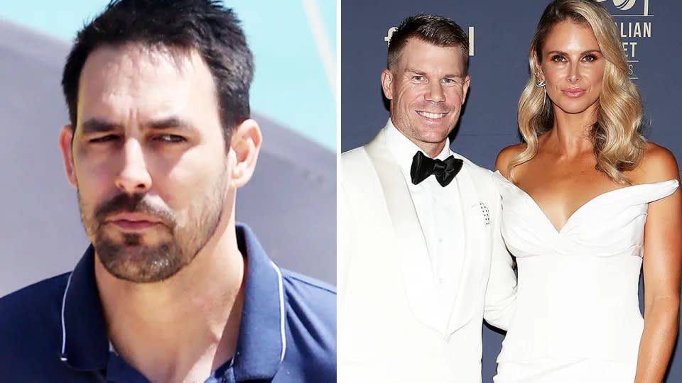 David Warner didn't take kindly to an article Mitchell Johnson wrote about wife Candice. Image: Getty
